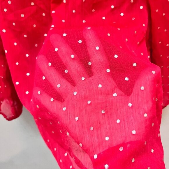 Abercrombie & Fitch Womens Sheer Red Polka Dot Blouse Button-Front Size S - Picture 6 of 8